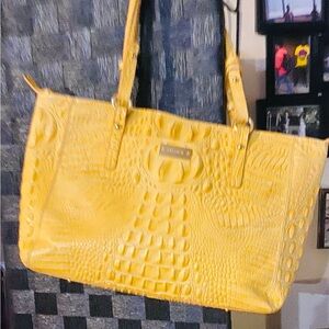 Brahmin Yellow Shoulder Bag with Crocodile Texture